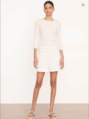 Vince. Striped 3/4 Sleeve Crew Neck T-Shirt